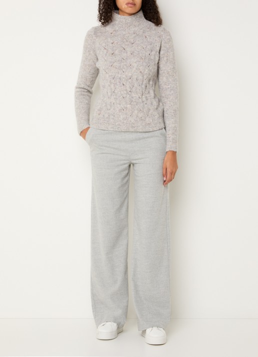 Bellamy Thebe kabelgebreide trui in alpaca wolblend - voorkant 4 lichtgrijs