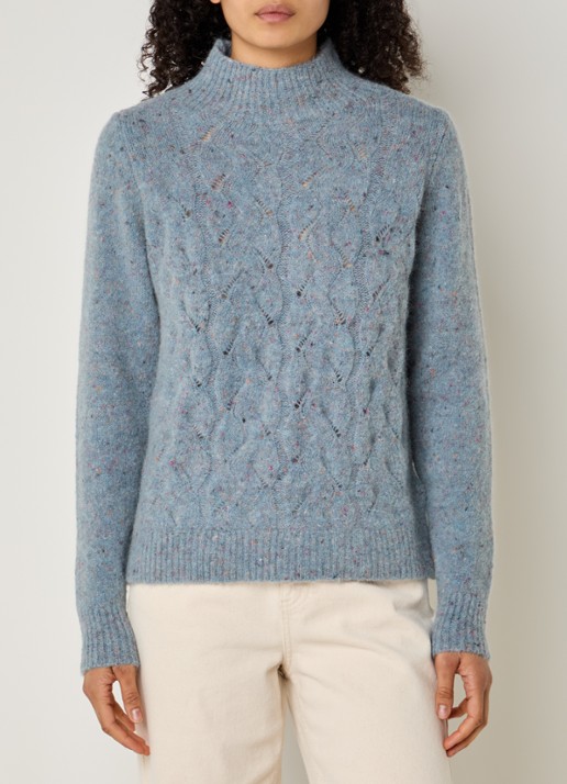 Bellamy Thebe kabelgebreide trui in alpaca wolblend - detail 4 blauwgrijs