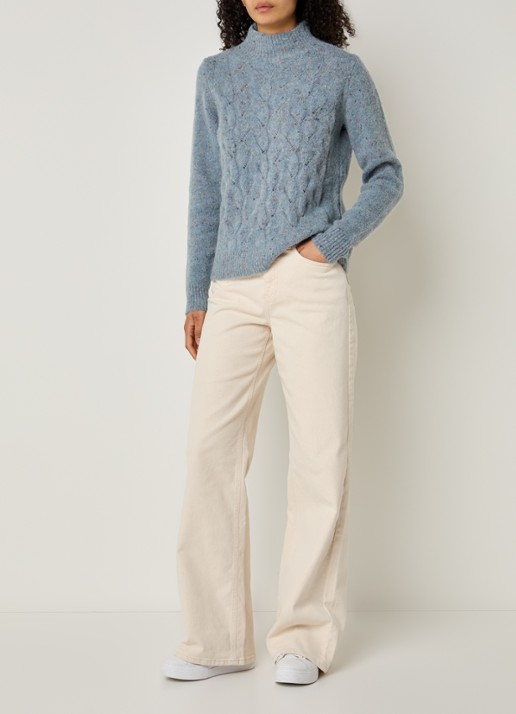 Bellamy Thebe kabelgebreide trui in alpaca wolblend - voorkant 3 blauwgrijs