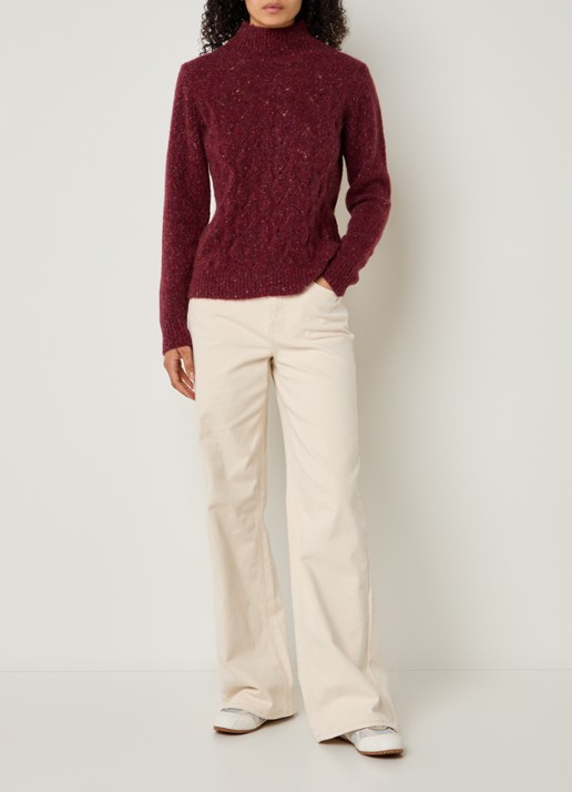 Bellamy Thebe kabelgebreide trui in alpaca wolblend - voorkant 3 bordeauxrood