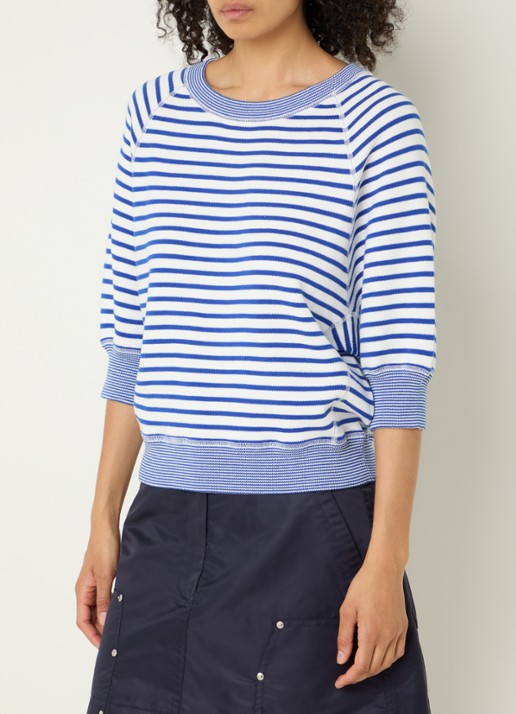 Bellerose Anglet fijngebreide pullover met streepprint - detail 4 kobaltblauw
