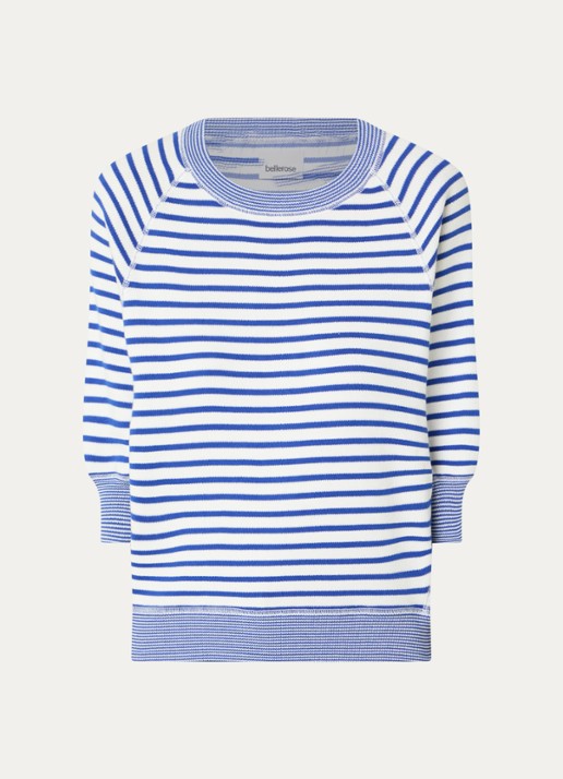 Bellerose Anglet fijngebreide pullover met streepprint - voorkant 2 kobaltblauw