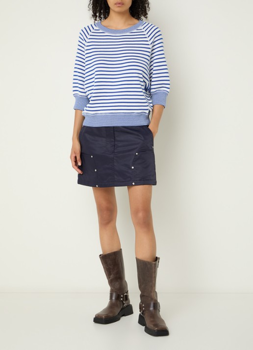 Bellerose Anglet fijngebreide pullover met streepprint - voorkant 3 kobaltblauw