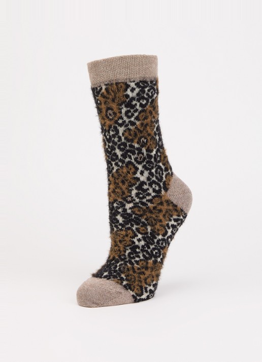 Bellerose Bolou sokken in wolblend met glitter en panterprint  - detail 3 bruin