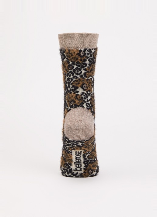 Bellerose Bolou sokken in wolblend met glitter en panterprint  - voorkant 2 bruin