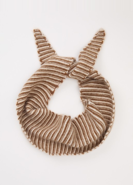 Bellerose Dusol sjaal in wolblend met streepprint 120 x 18,5 cm - voorkant beige
