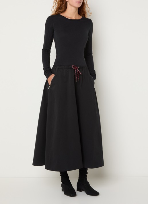 Bellerose Harlin midi A-lijn rok met ritszakken - voorkant 2 zwart