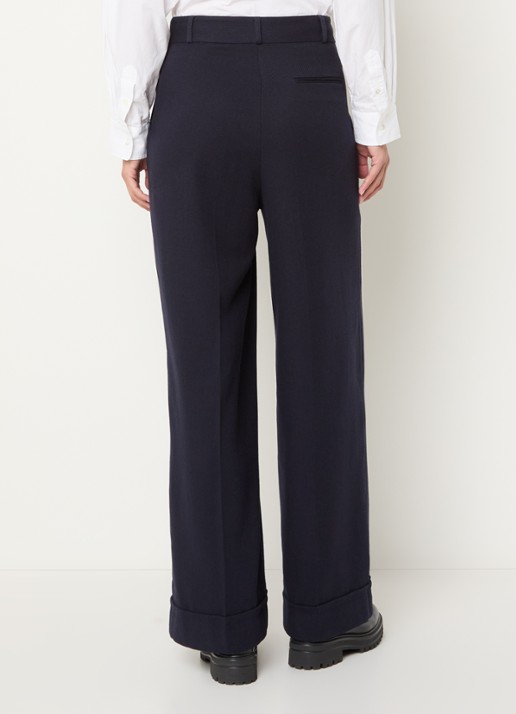 Bellerose Japan high waist wide fit broek in wolblend - achterkant 3 donkerblauw