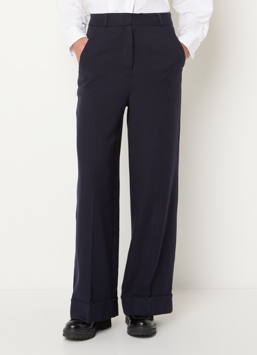 Bellerose Japan high waist wide fit broek in wolblend - detail 4 donkerblauw