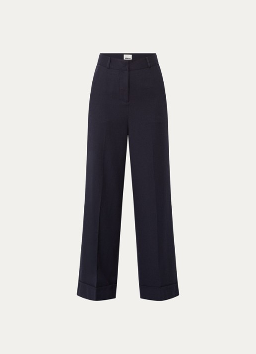 Bellerose Japan high waist wide fit broek in wolblend - voorkant donkerblauw