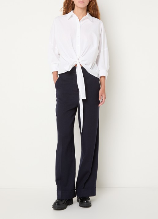 Bellerose Japan high waist wide fit broek in wolblend - voorkant 2 donkerblauw