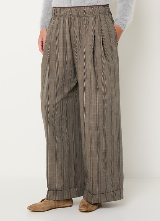 Bellerose Jascha high waist wide fit broek met ruitdessin - detail khaki