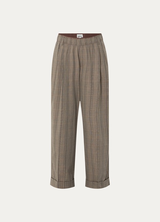 Bellerose Jascha high waist wide fit broek met ruitdessin - voorkant 3 khaki