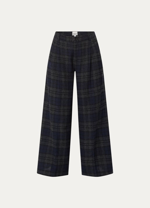 Bellerose Jenoa high waist wide fit broek in wolblend - voorkant donkerblauw