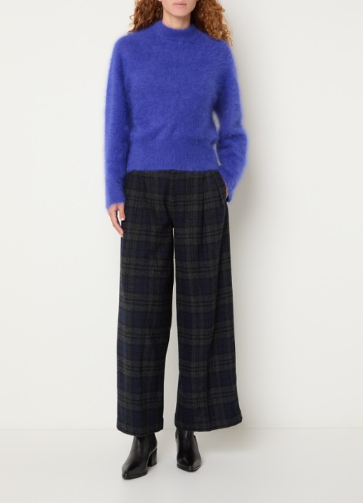 Bellerose Jenoa high waist wide fit broek in wolblend - voorkant 2 donkerblauw