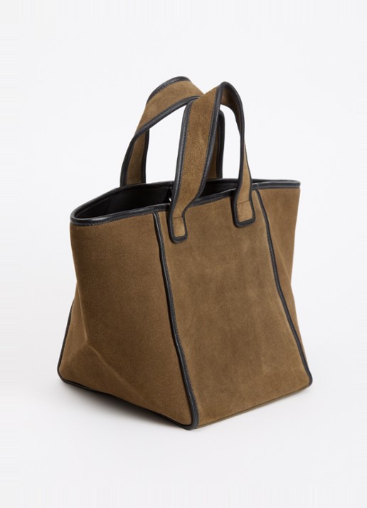 Bellerose Kub handtas van suède met details van leer - achterkant khaki