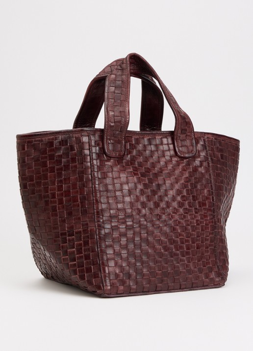 Bellerose Kub shopper van leer met gevlochten detail  - achterkant roodbruin