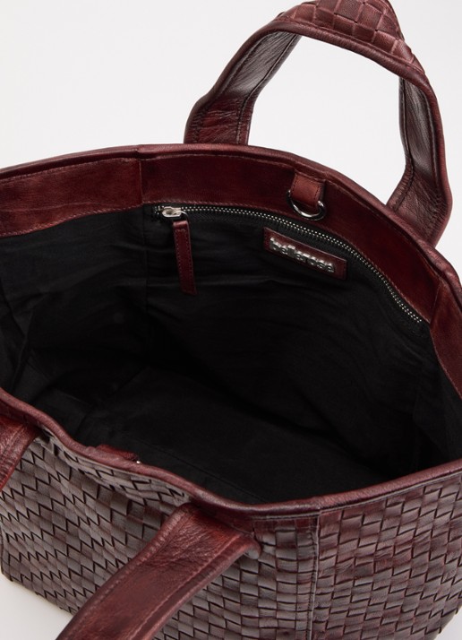 Bellerose Kub shopper van leer met gevlochten detail  - detail 3 roodbruin