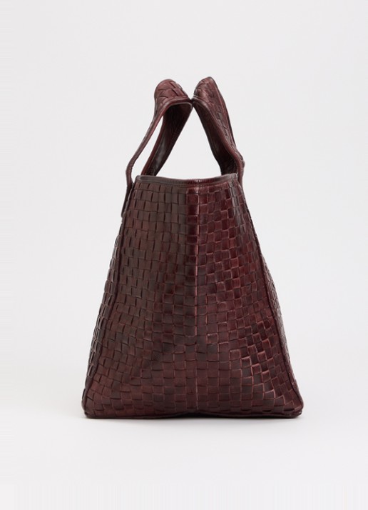 Bellerose Kub shopper van leer met gevlochten detail  - detail 4 roodbruin