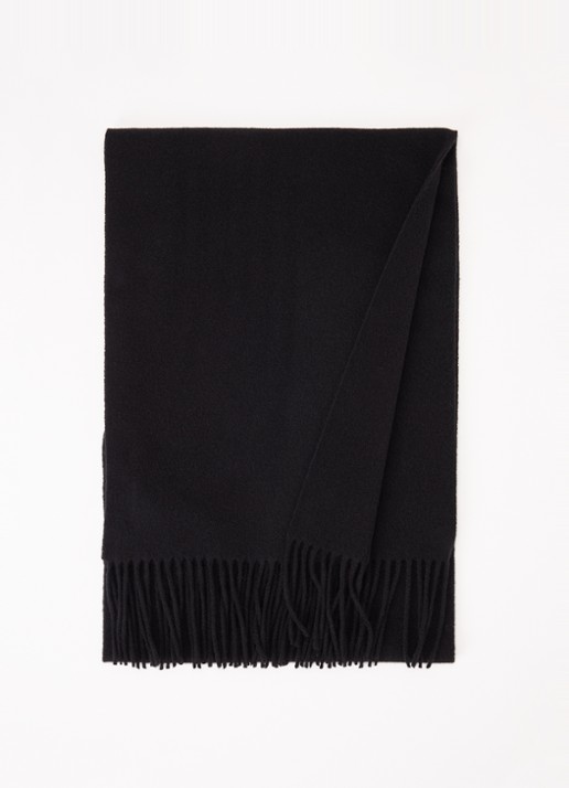 Bellerose Mutch sjaal van wol met franjes 200 x 35 cm - voorkant zwart