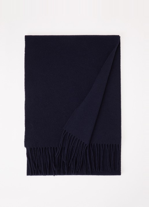 Bellerose Mutch sjaal van wol met franjes 200 x 35 cm - voorkant donkerblauw