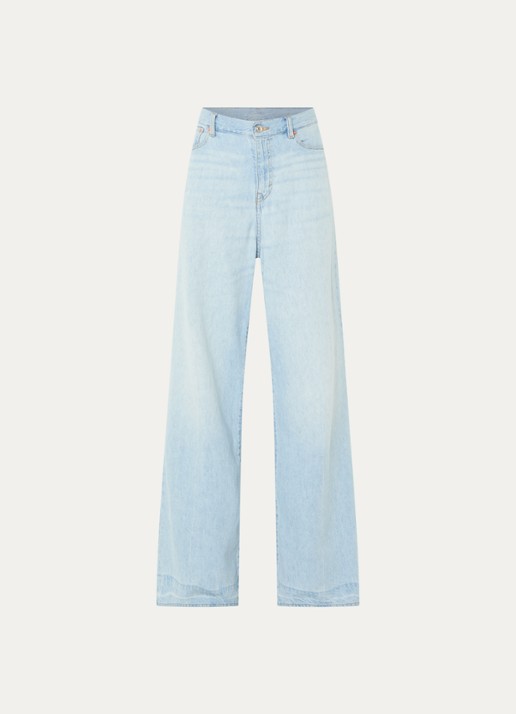 Bellerose Parthe high waist wide leg jeans met lichte wassing - voorkant indigo