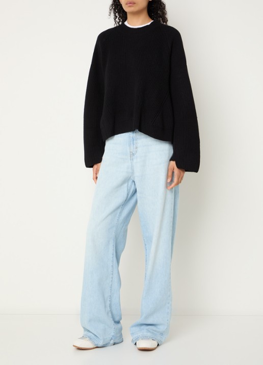 Bellerose Parthe high waist wide leg jeans met lichte wassing - voorkant 2 indigo