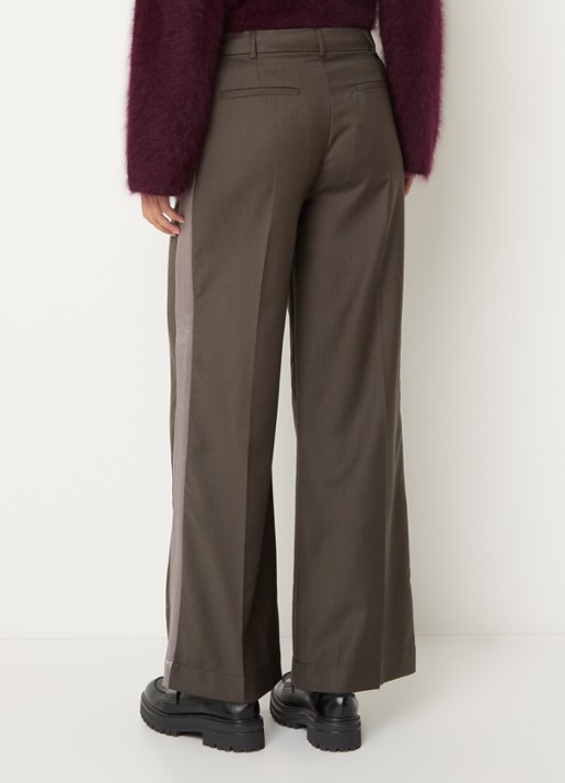 Bellerose Shine mid waist straight fit broek met steekzakken - achterkant 3 donkerbruin