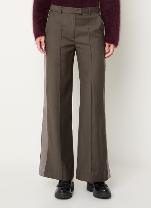 Bellerose Shine mid waist straight fit broek met steekzakken - detail 4 donkerbruin