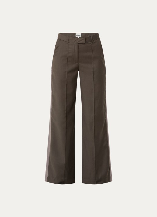Bellerose Shine mid waist straight fit broek met steekzakken - voorkant donkerbruin