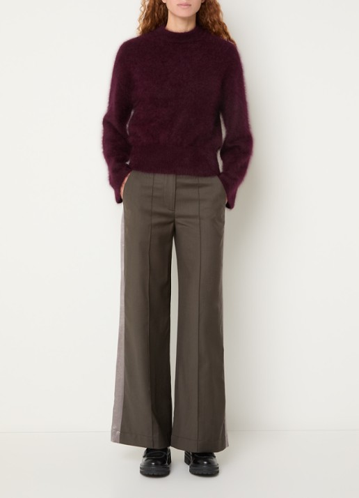 Bellerose Shine mid waist straight fit broek met steekzakken - voorkant 2 donkerbruin