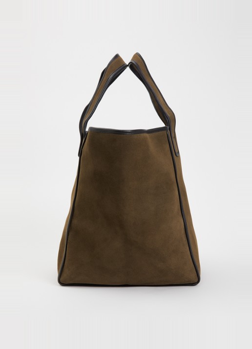 Bellerose Shopper van suède met leren details - detail 3 donkerbeige