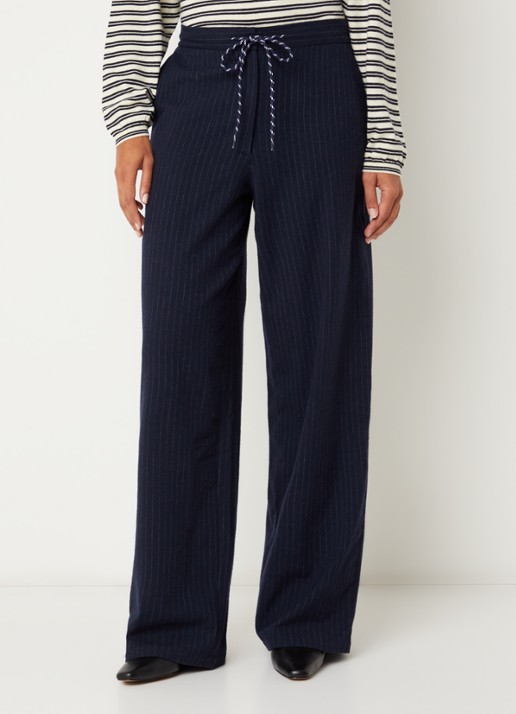 Bellerose Solene mid waist loose fit broek in wolblend met krijtstreep en steekzakken