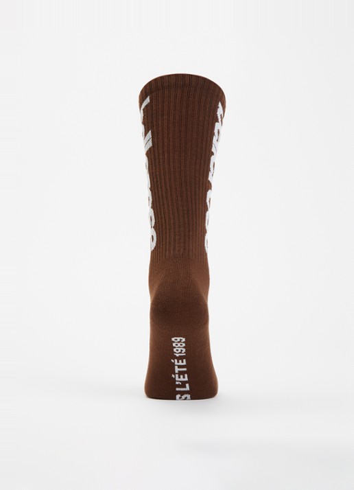 Bellerose Vroum sokken in katoenblend met logoprint - voorkant 3 chocoladebruin