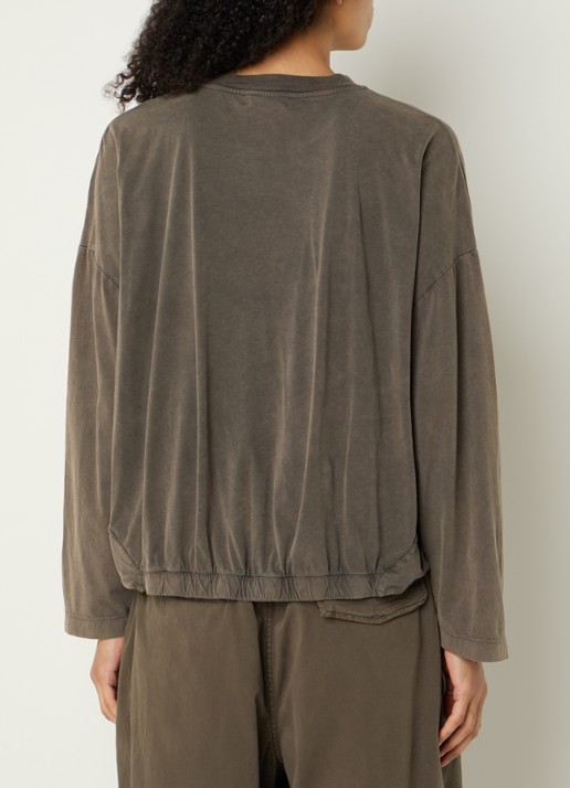 Bellerose Whoop high waist wide fit broek met trekkoord - achterkant lichtbruin