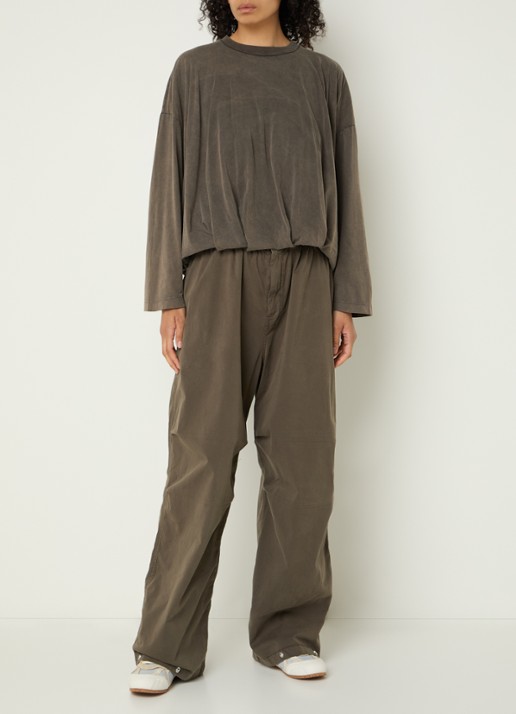 Bellerose Whoop high waist wide fit broek met trekkoord - voorkant 3 lichtbruin