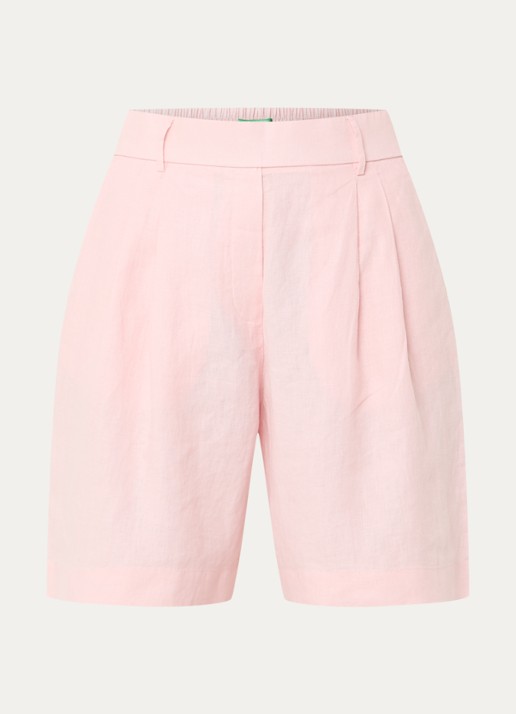 Benetton Bermuda high waist loose fit korte broek van linnen - voorkant 3 lichtroze