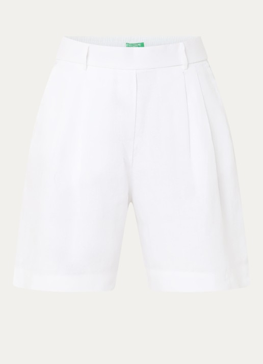 Benetton Bermuda high waist loose fit korte broek van linnen - voorkant 3 gebroken wit