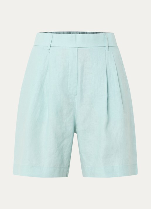 Benetton Bermuda high waist loose fit korte broek van linnen - voorkant 2 lindegroen