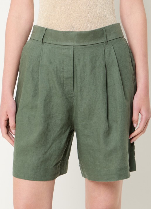 Benetton Bermuda high waist loose fit korte broek van linnen - detail 3 groen