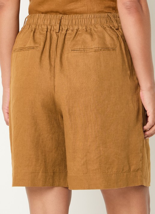 Benetton Bermuda high waist loose fit korte broek van linnen - achterkant 3 camel
