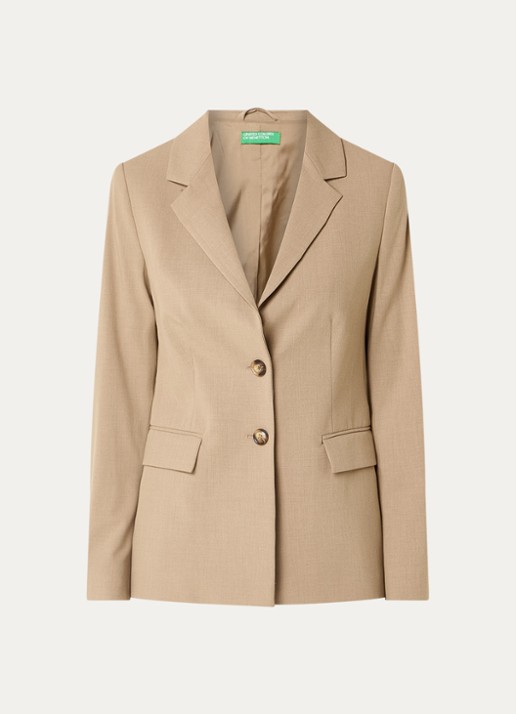 Benetton Blazer met schoudervulling en steekzakken - voorkant 2 camel
