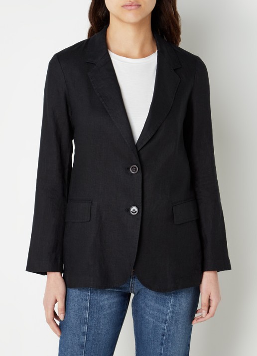 Benetton Blazer van linnen met klepzakken - detail 6 zwart