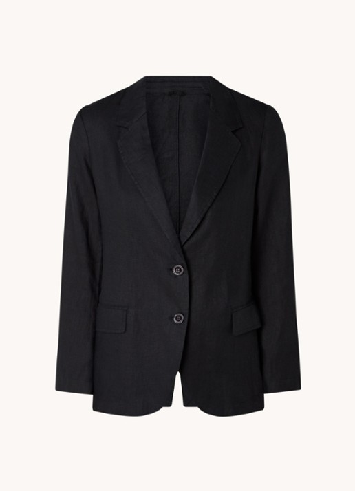 Benetton Blazer van linnen met klepzakken - voorkant zwart