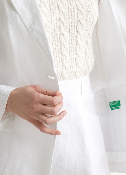 Benetton Blazer van linnen met klepzakken - detail 2 wit