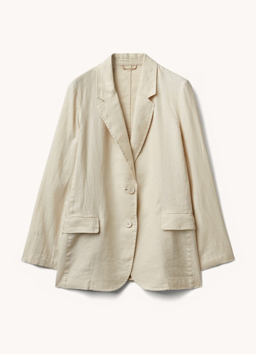 Benetton Blazer van linnen met klepzakken - voorkant zand
