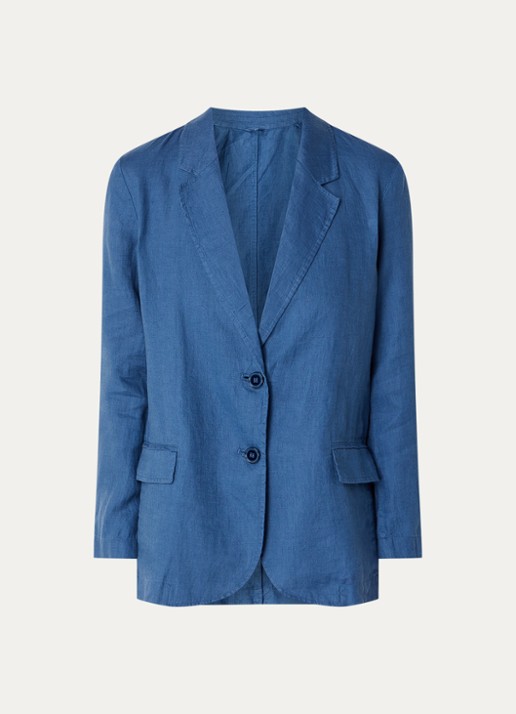 Benetton Blazer van linnen met klepzakken - voorkant 3 petrol