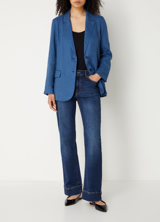 Benetton Blazer van linnen met klepzakken - voorkant 4 petrol