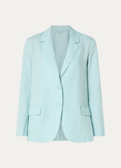 Benetton Blazer van linnen met klepzakken - voorkant 2 turquoise
