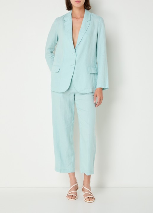 Benetton Blazer van linnen met klepzakken - voorkant 3 turquoise